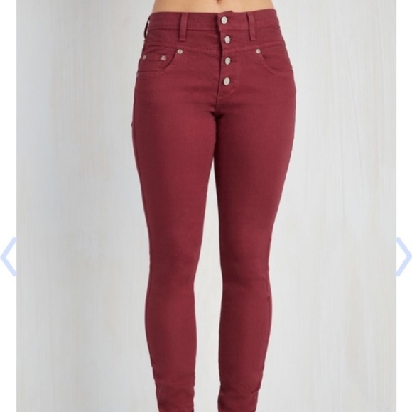 wine red jeans